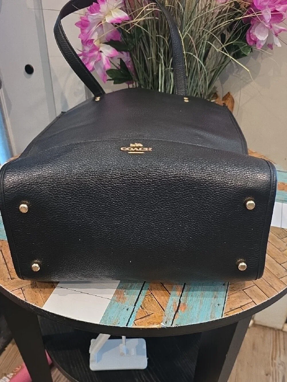 Coach Black Pebbled Leather Tote with Gold Hardware